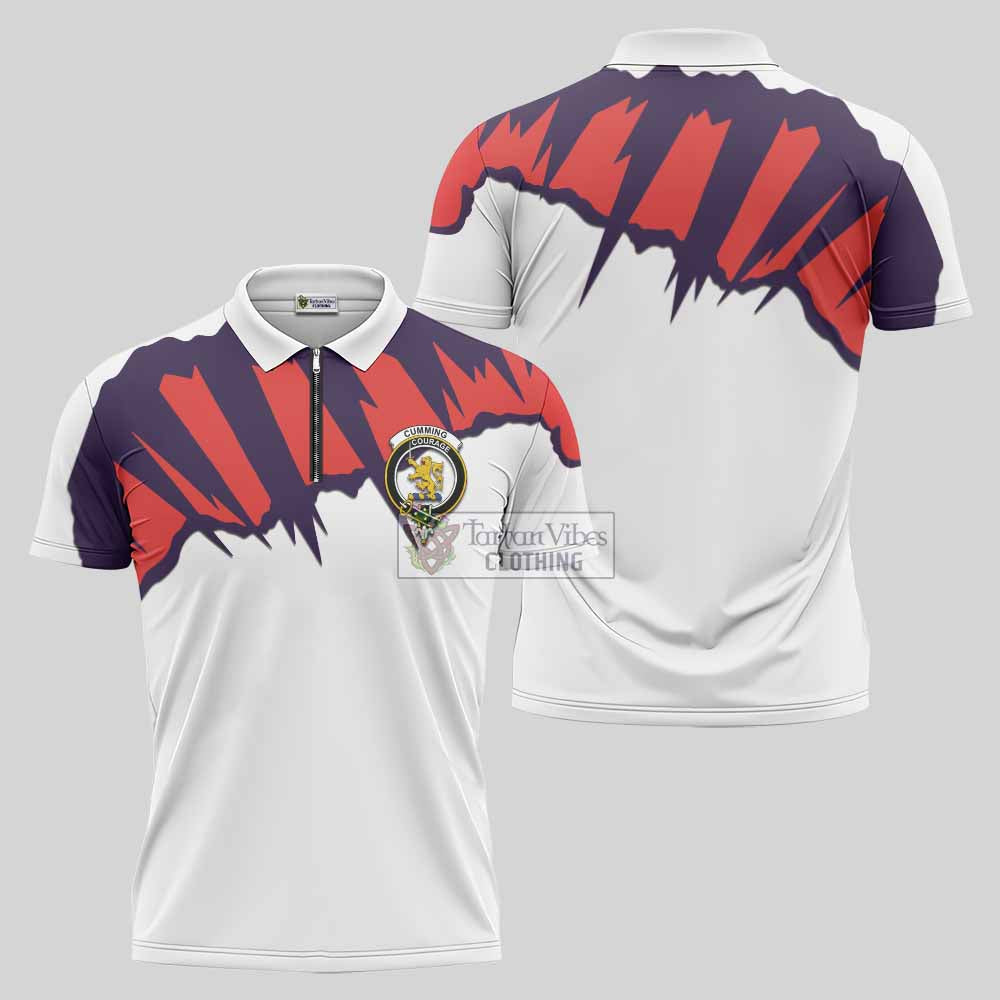 Cumming Clan Crest Zipper Polo Shirt with Retro Sport Style - 2D-tartanvibesclothing