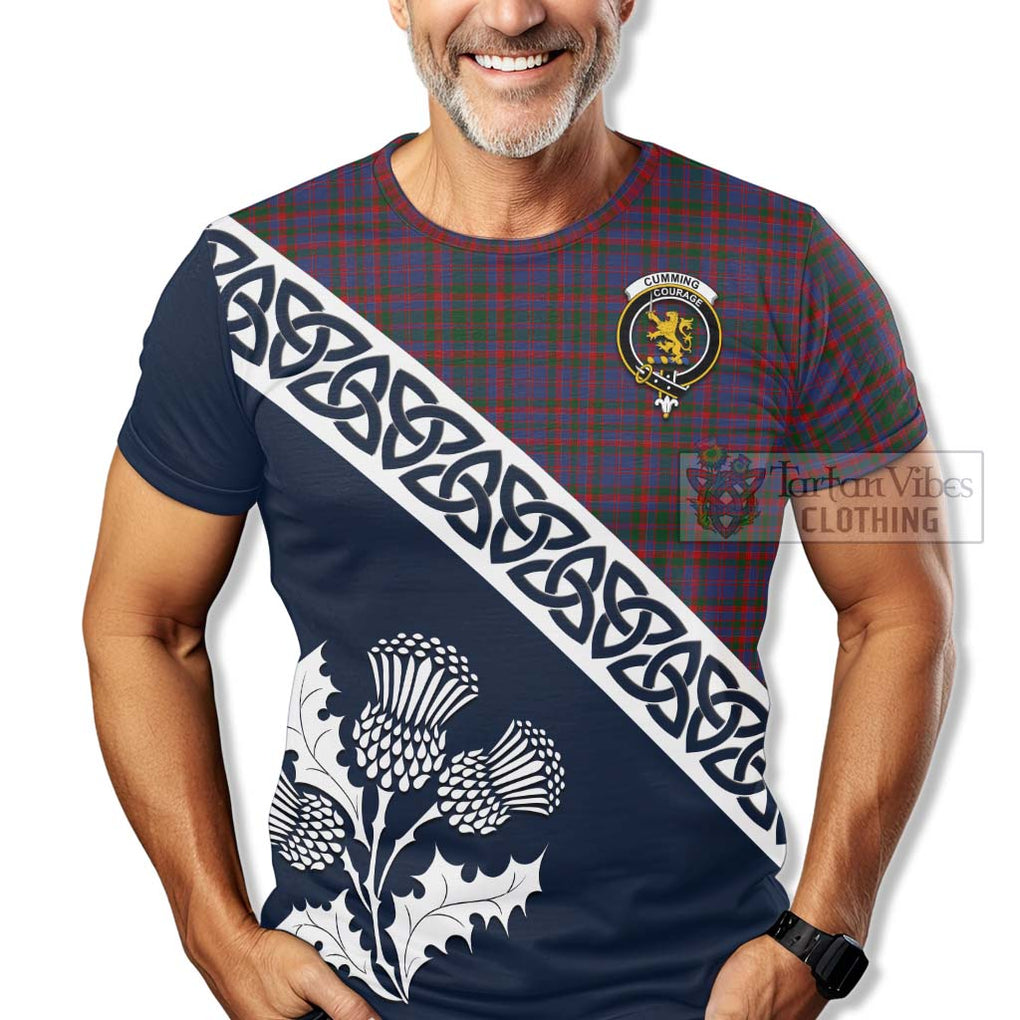 Cumming Tartan T-Shirt Featuring Thistle and Scotland Map