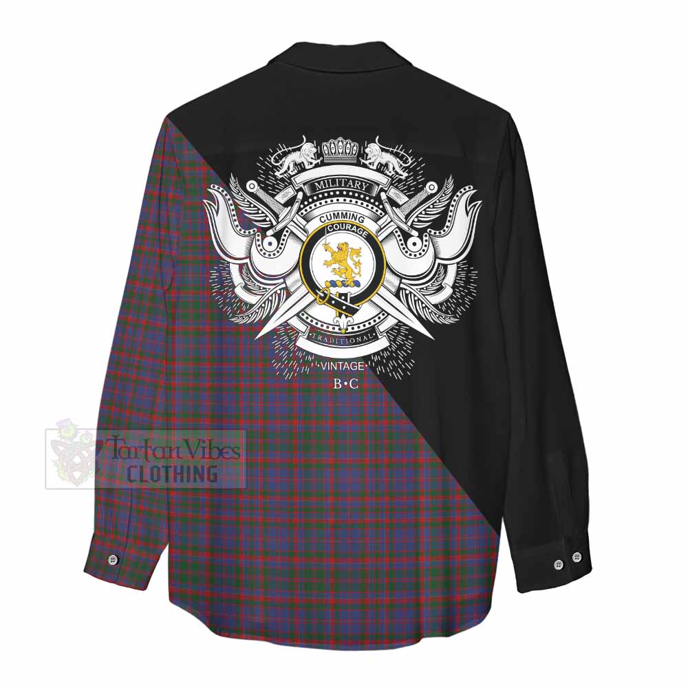 Tartan Vibes Clothing Cumming Tartan Women's Casual Shirt with Family Crest and Military Logo Style