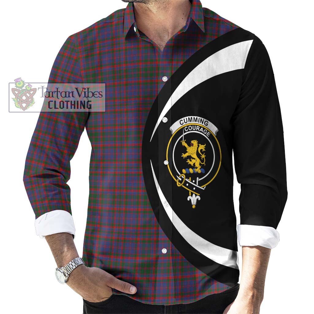 Cumming Tartan Long Sleeve Button Up with Family Crest Circle Style - Tartan Vibes Clothing