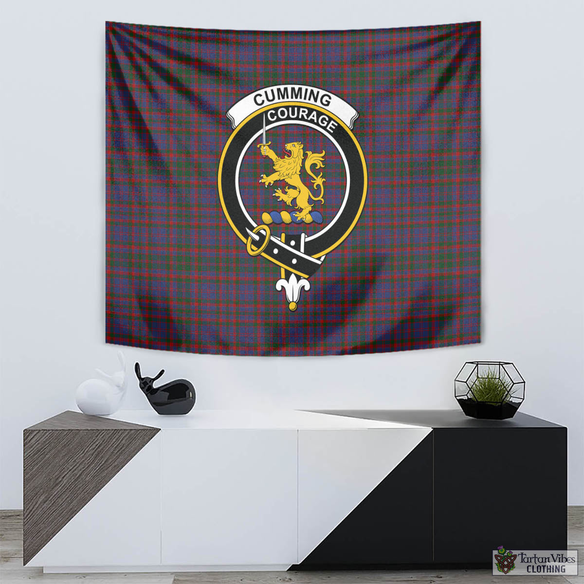 Tartan Vibes Clothing Cumming Tartan Tapestry Wall Hanging and Home Decor for Room with Family Crest