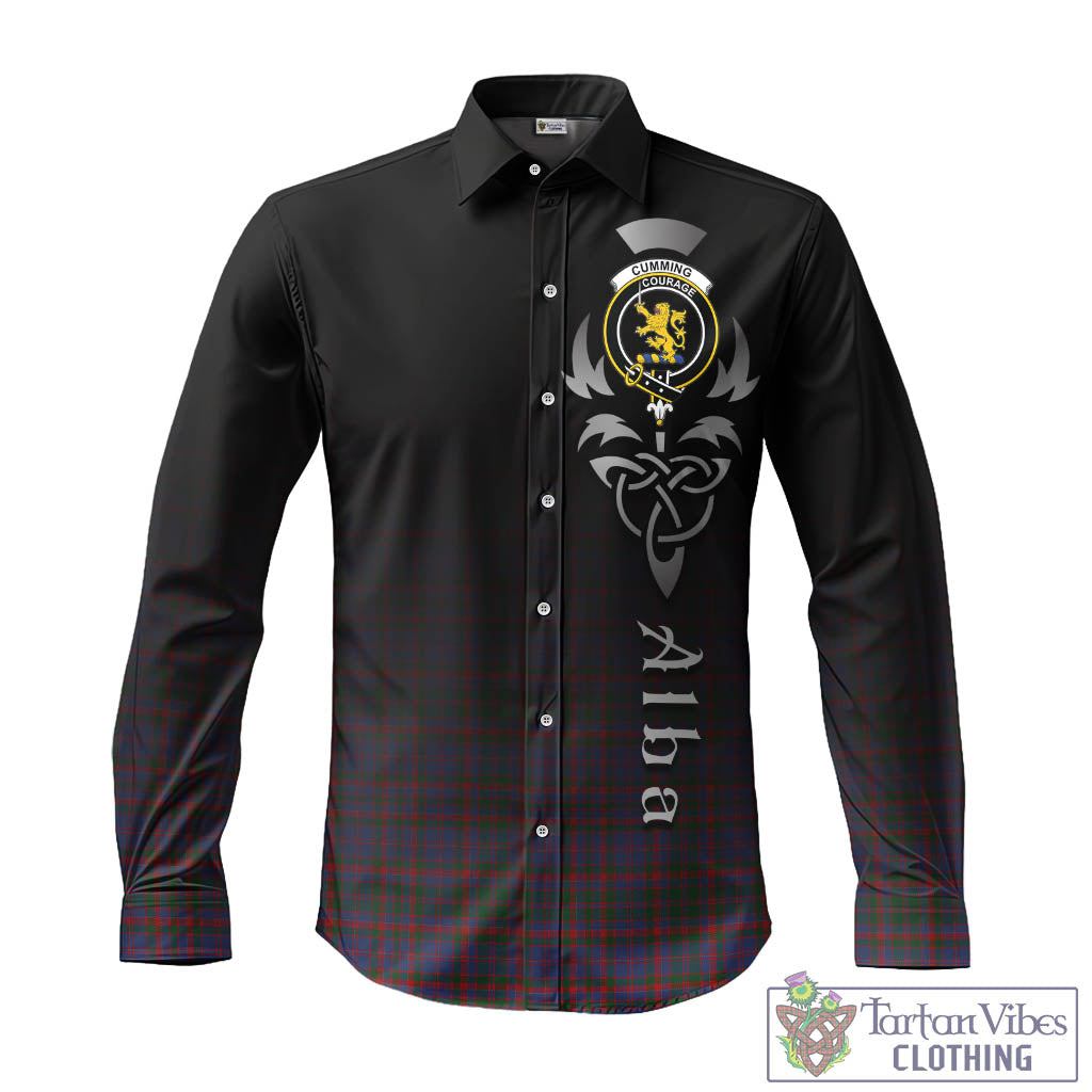 Tartan Vibes Clothing Cumming Tartan Long Sleeve Button Up Featuring Alba Gu Brath Family Crest Celtic Inspired