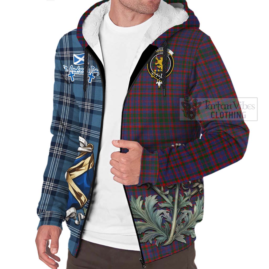 Tartan Vibes Clothing Cumming Tartan Sherpa Hoodie Happy St. Andrew's Day Half Tartan Style