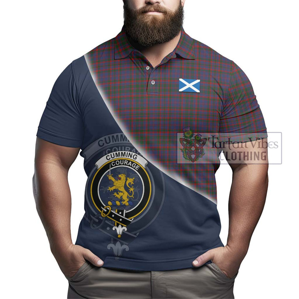 Cumming Tartan Polo Shirt with Personalised National Flag and Family Crest Half Style - Tartanvibesclothing Shop