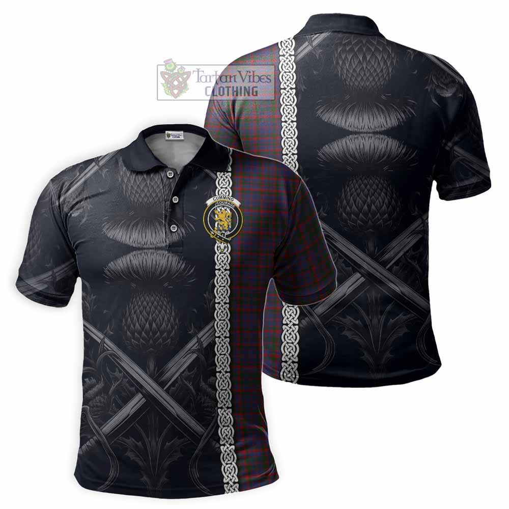 Tartan Vibes Clothing Cumming Tartan Polo Shirt with Family Crest Cross Sword Thistle Celtic Vibes