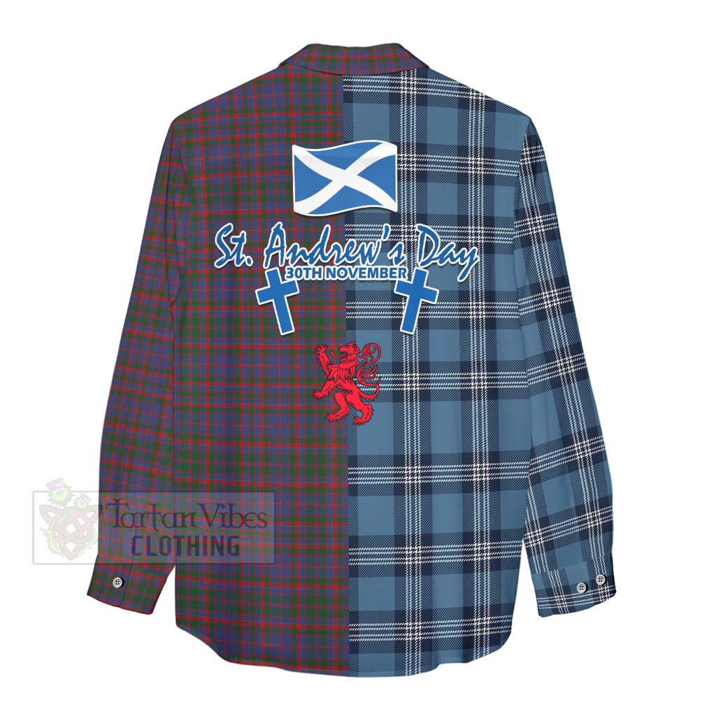 Tartan Vibes Clothing Cumming Tartan Women's Casual Shirt Happy St. Andrew's Day Half Tartan Style