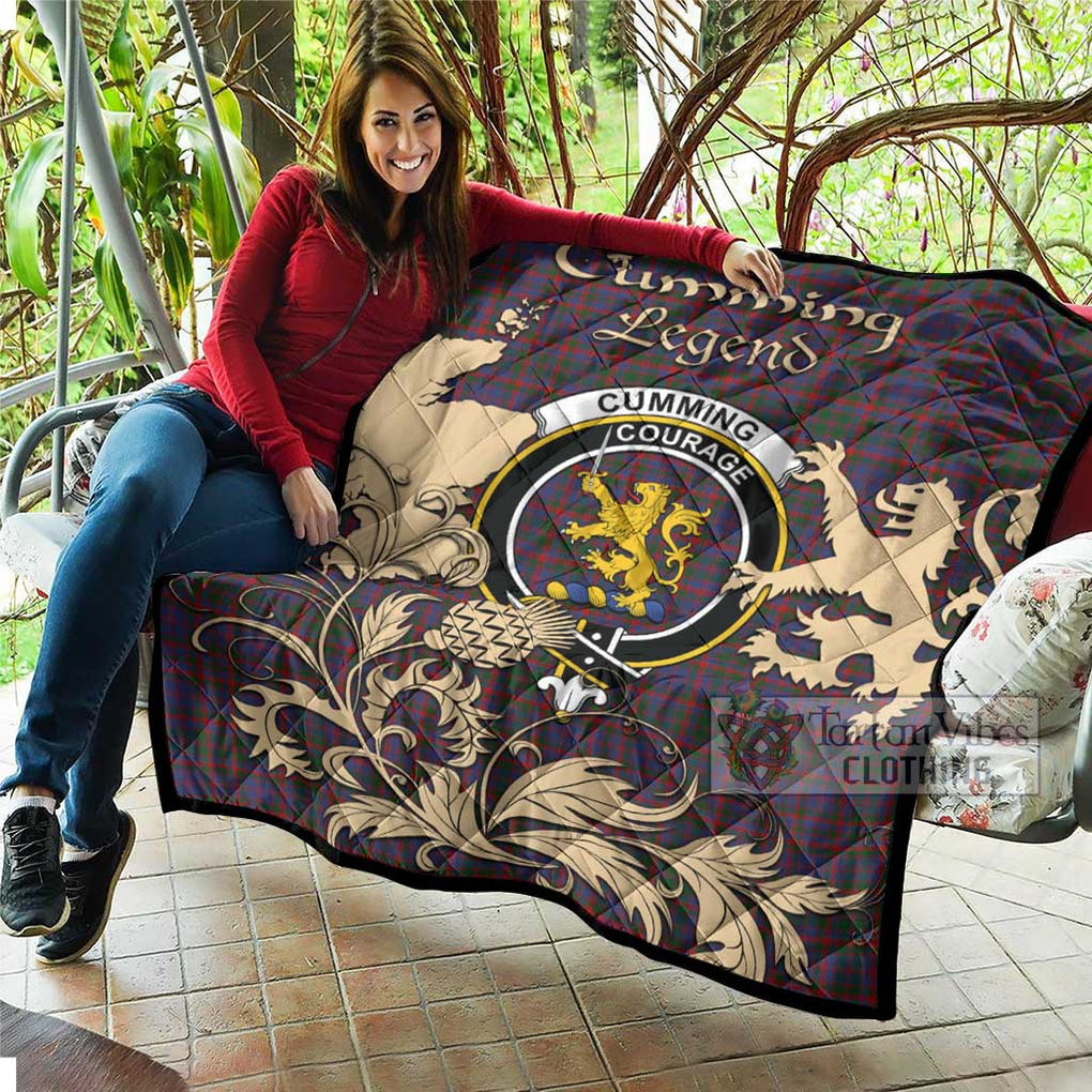 Tartan Vibes Clothing Cumming Tartan Quilt with Family Crest and Scottish Symbol Style