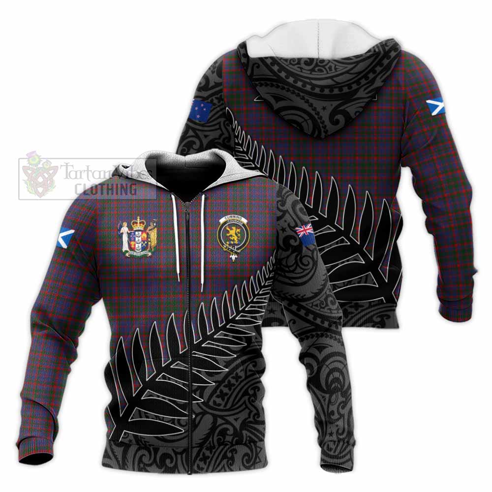 Tartan Vibes Clothing Cumming Crest Tartan Knitted Hoodie with New Zealand Silver Fern Half Style