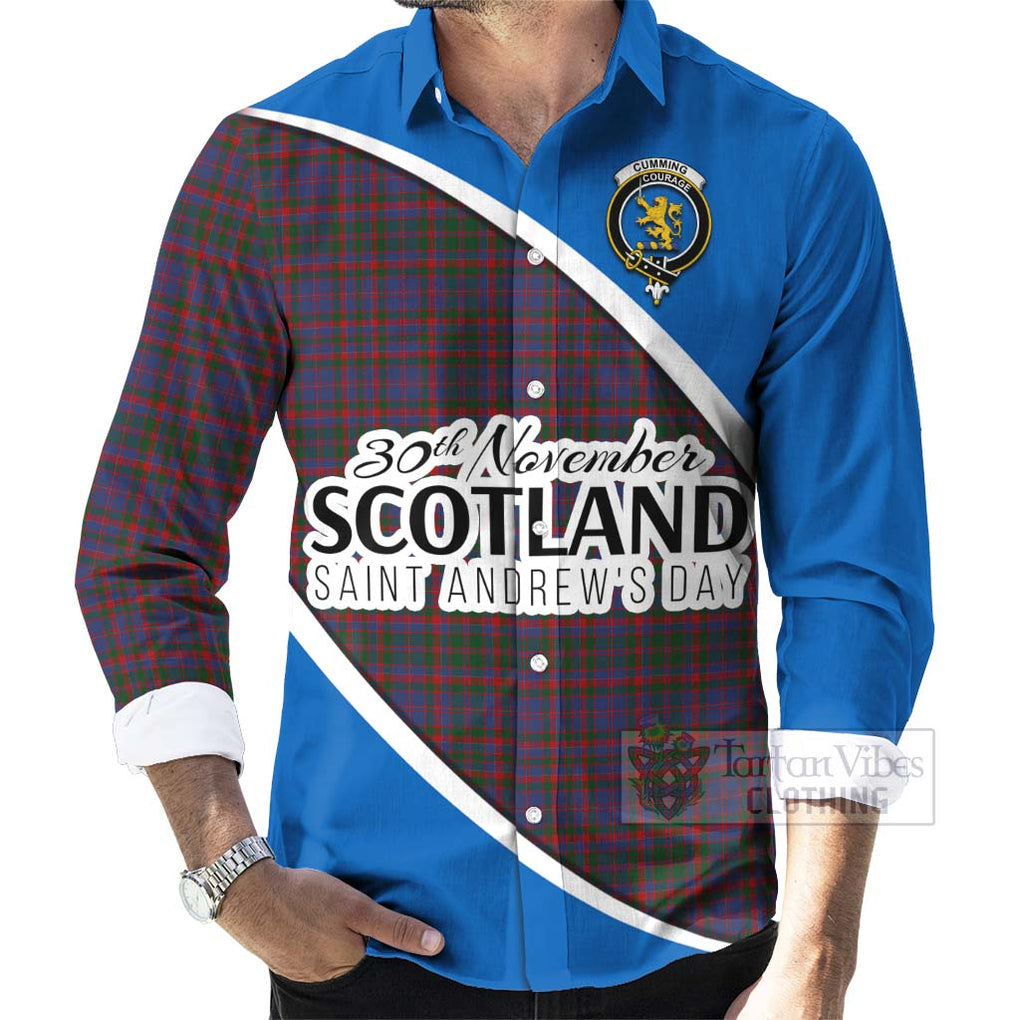 Tartan Vibes Clothing Cumming Family Crest Tartan Long Sleeve Button Shirt Celebrate Saint Andrew's Day in Style