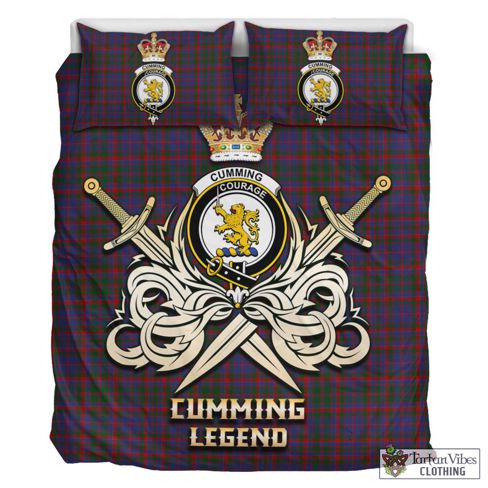 Tartan Vibes Clothing Cumming Tartan Bedding Set with Clan Crest and the Golden Sword of Courageous Legacy