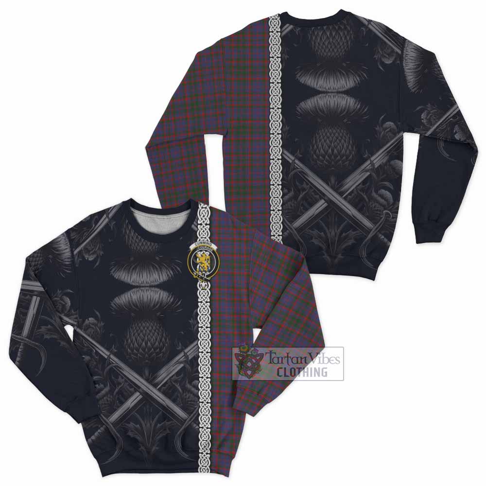 Tartan Vibes Clothing Cumming Tartan Sweatshirt with Family Crest Cross Sword Thistle Celtic Vibes