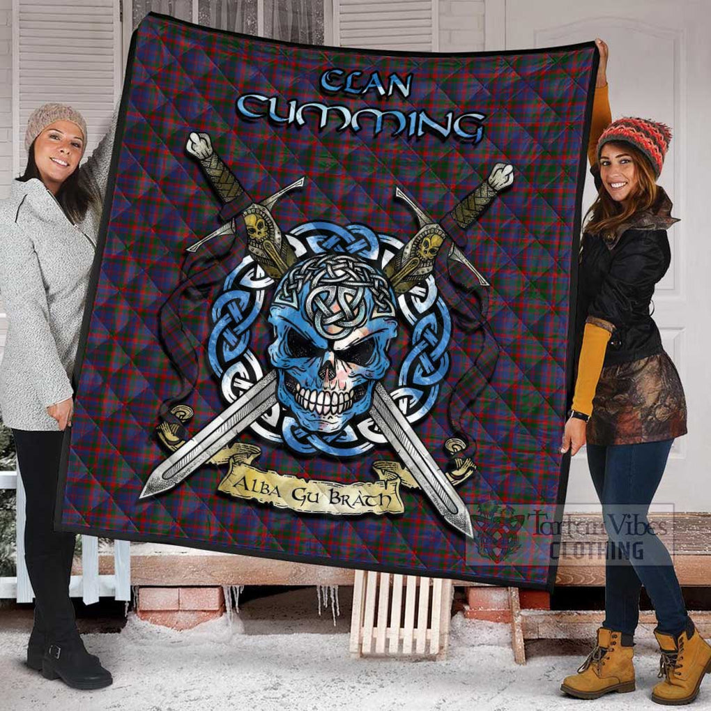 Tartan Vibes Clothing Cumming Tartan Quilt with Celtic Skull Alba Gu Brath Style