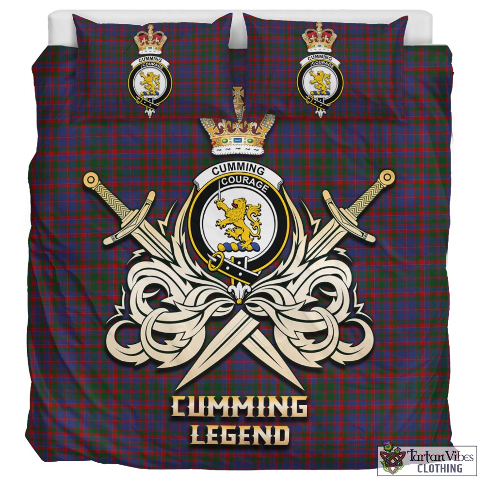 Tartan Vibes Clothing Cumming Tartan Bedding Set with Clan Crest and the Golden Sword of Courageous Legacy