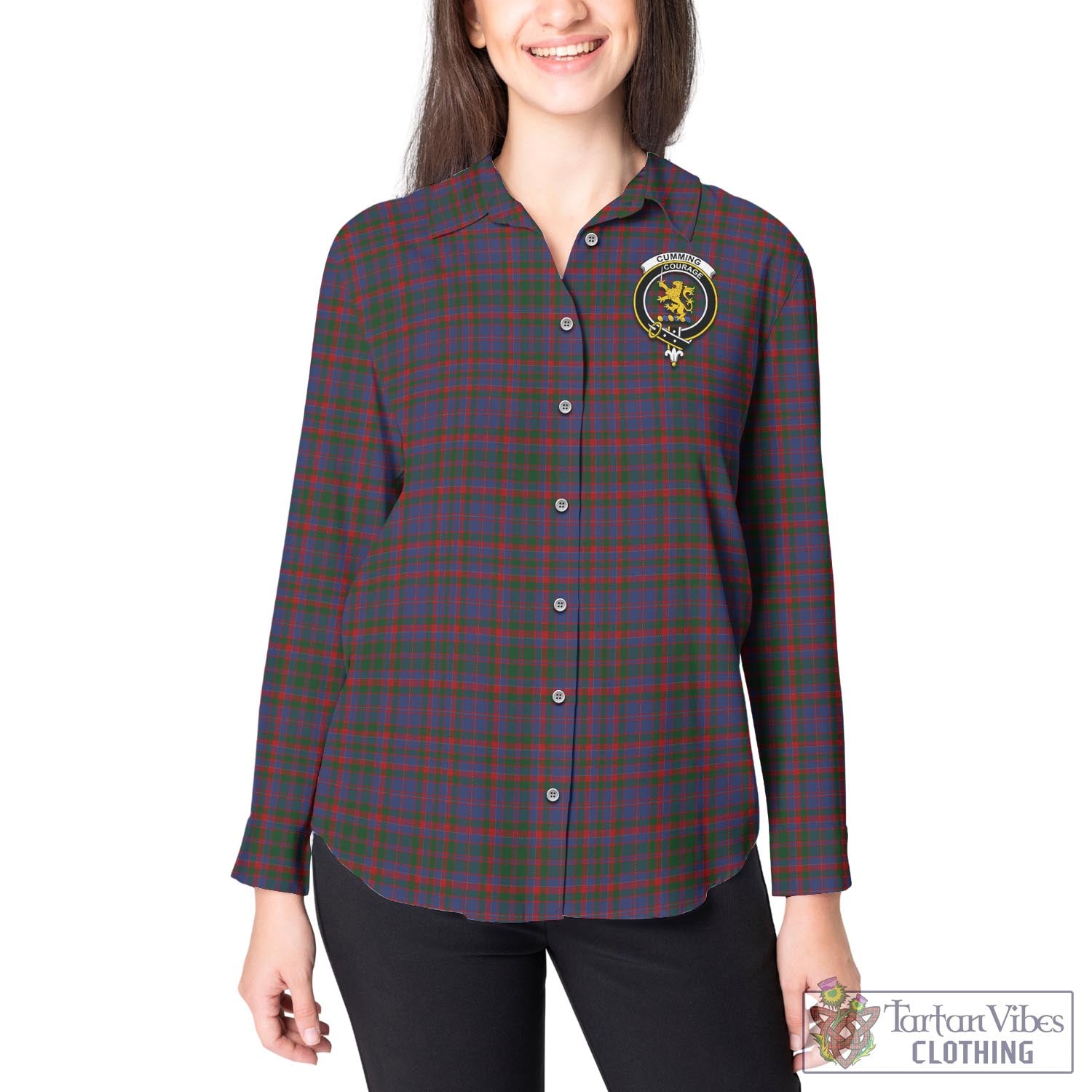 Tartan Vibes Clothing Cumming Tartan Womens Casual Shirt with Family Crest