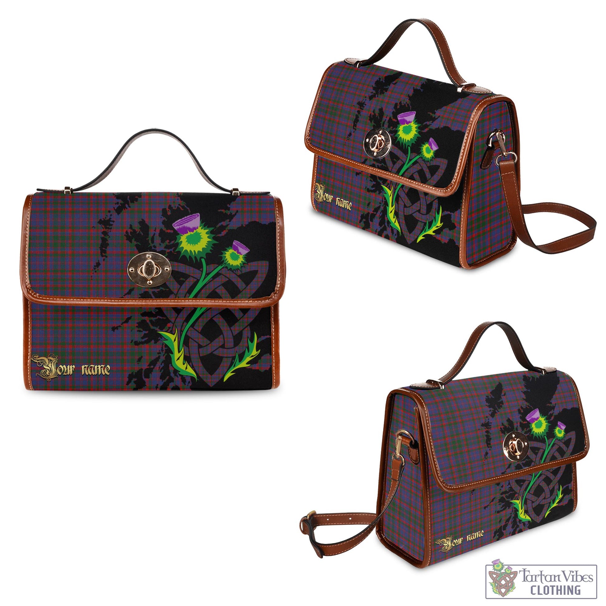 Tartan Vibes Clothing Cumming Tartan Waterproof Canvas Bag with Scotland Map and Thistle Celtic Accents