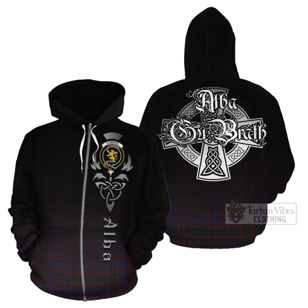 Tartan Vibes Clothing Cumming Tartan Cotton Hoodie Featuring Alba Gu Brath Family Crest Celtic Inspired