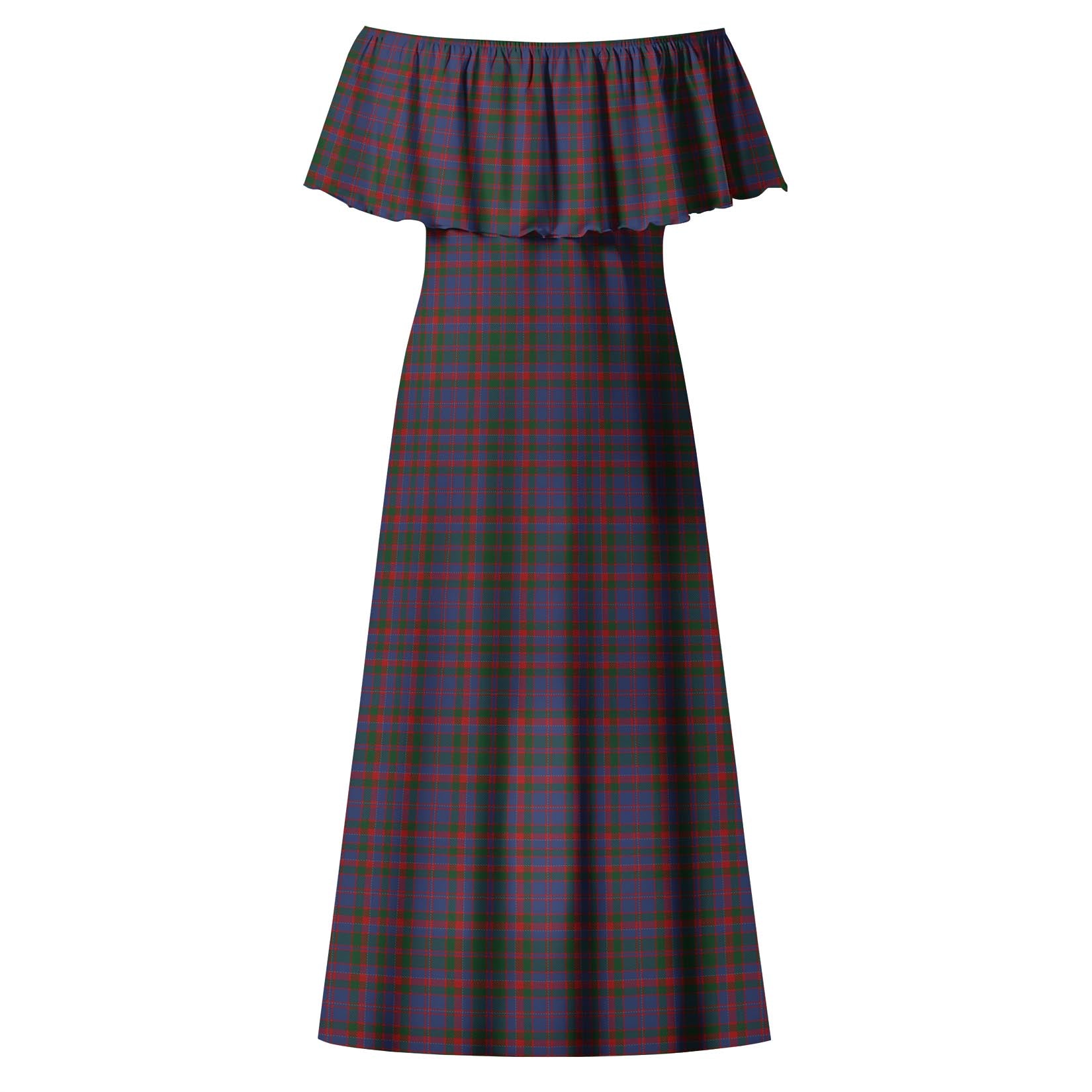 Cumming Tartan Off Shoulder Long Dress - Tartanvibesclothing