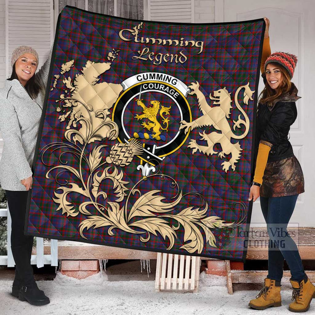 Tartan Vibes Clothing Cumming Tartan Quilt with Family Crest and Scottish Symbol Style