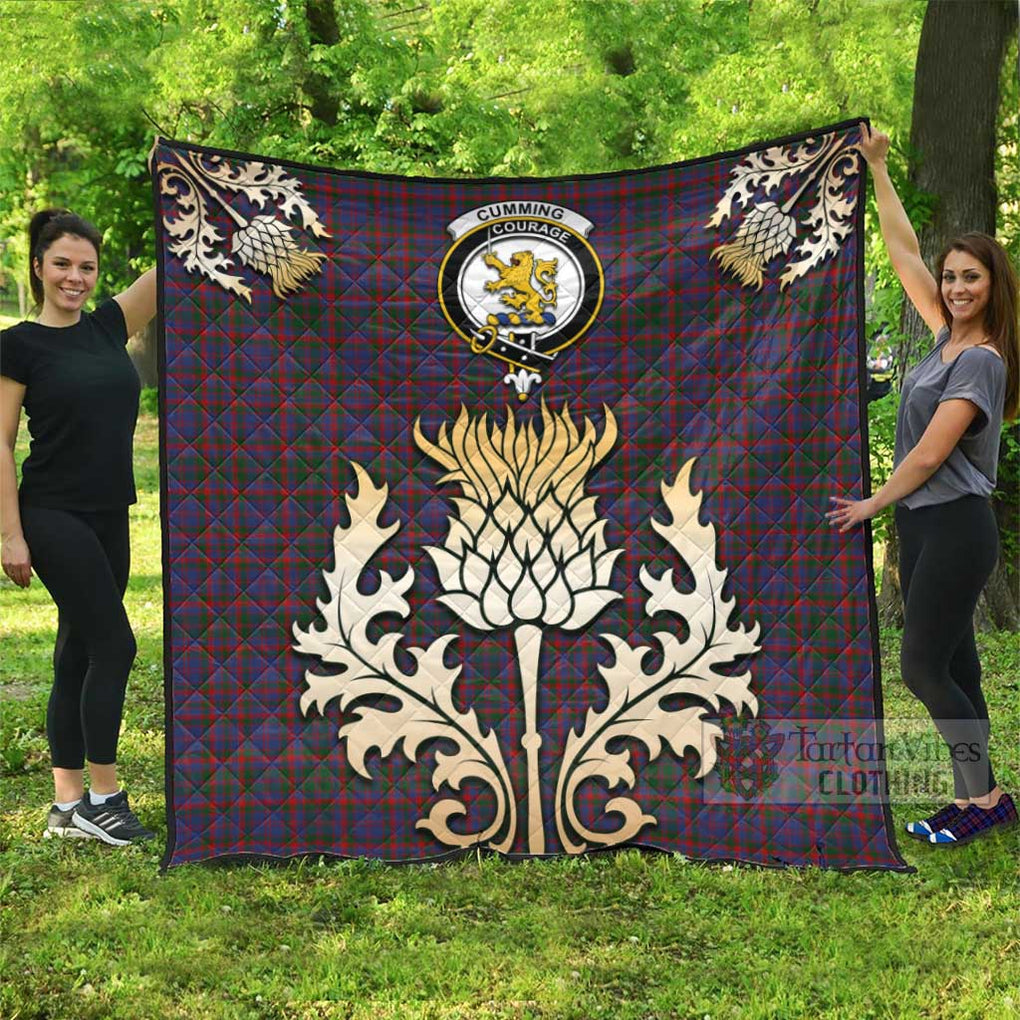 Tartan Vibes Clothing Cumming Tartan Quilt with Family Crest and Golden Thistle Style