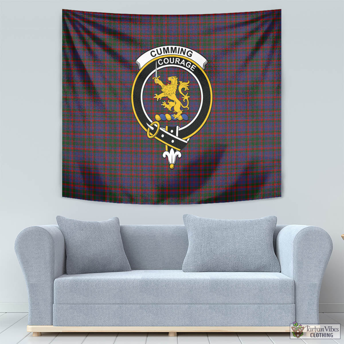 Tartan Vibes Clothing Cumming Tartan Tapestry Wall Hanging and Home Decor for Room with Family Crest