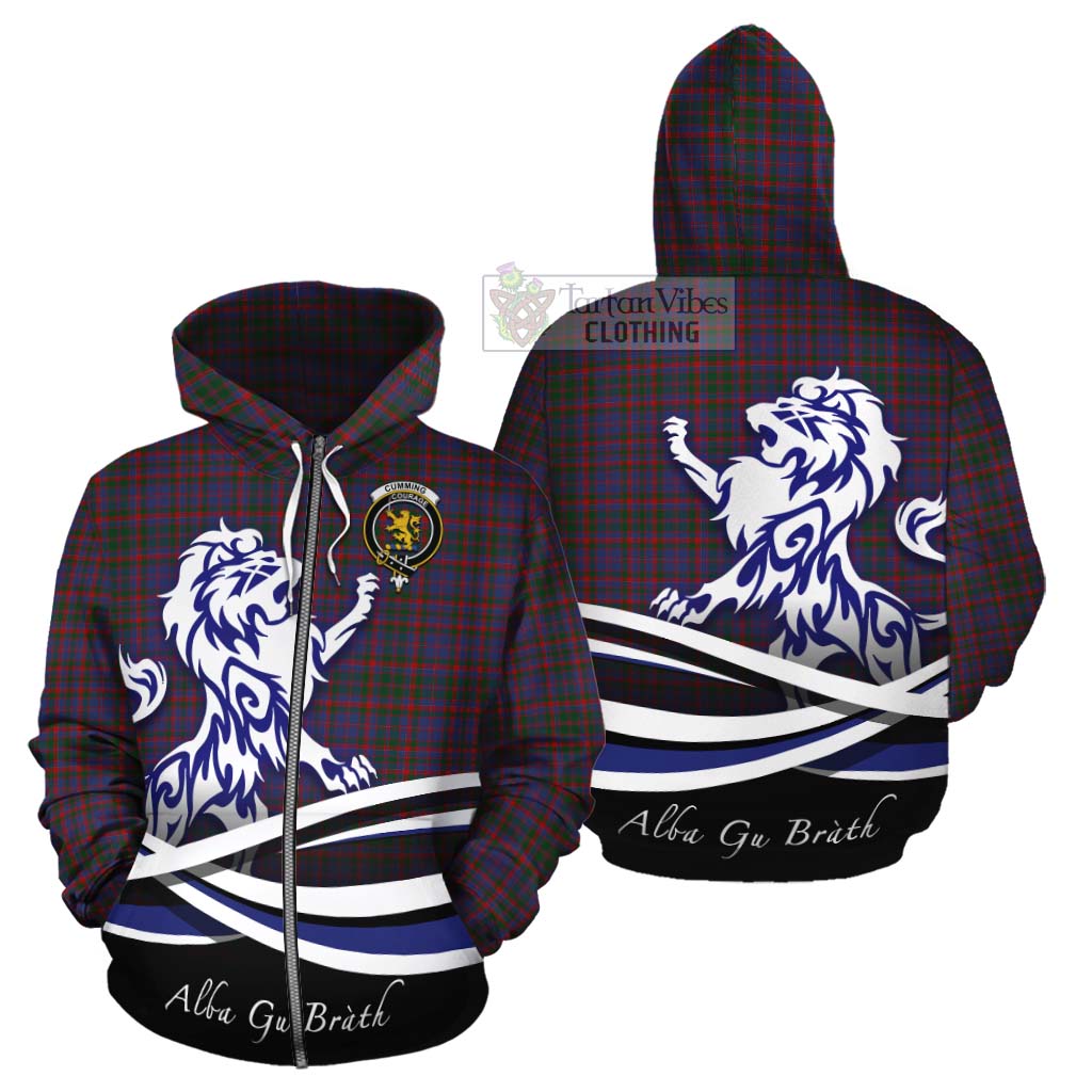 Tartan Vibes Clothing Cumming Tartan Cotton Hoodie with Alba Gu Brath Regal Lion Emblem