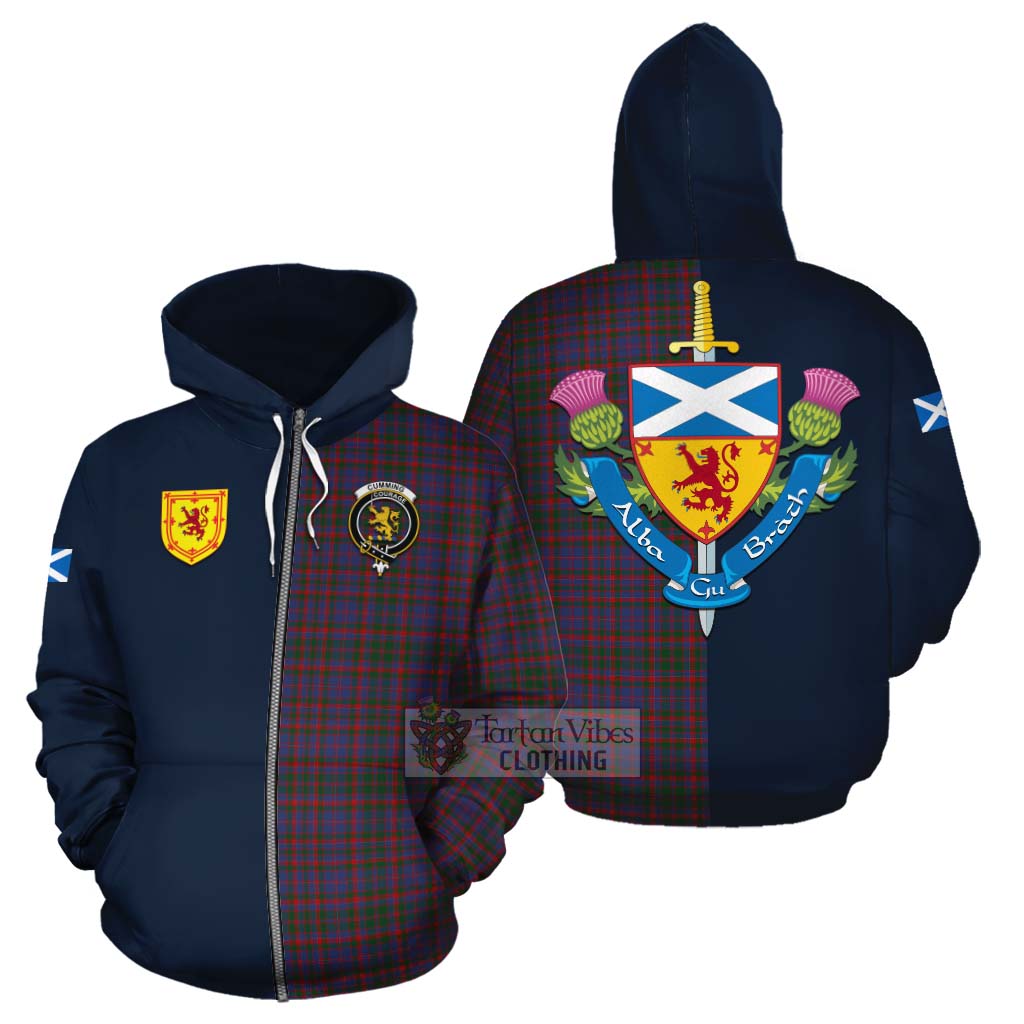 Tartan Vibes Clothing Cumming Tartan Cotton Hoodie Alba with Scottish Lion Royal Arm Half Style