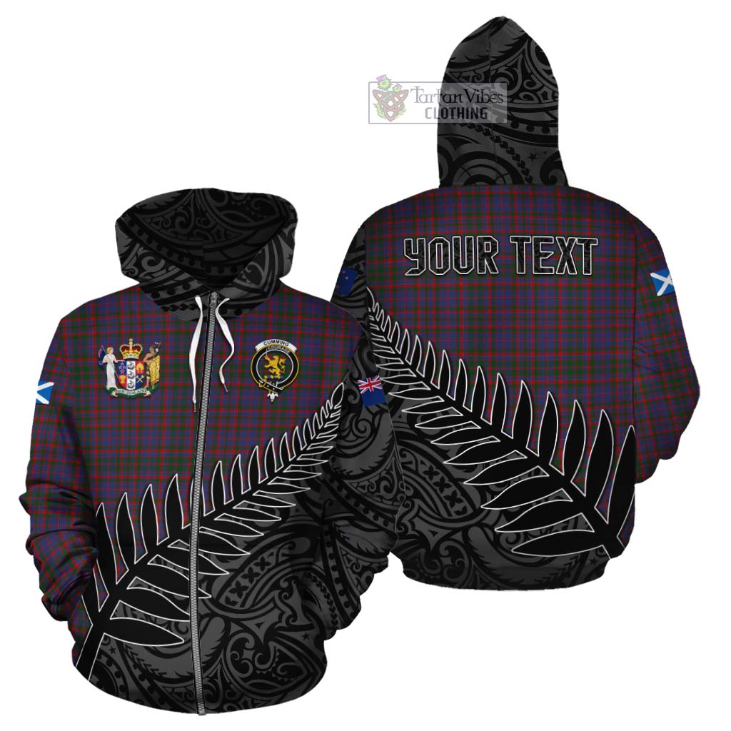 Tartan Vibes Clothing Cumming Crest Tartan Cotton Hoodie with New Zealand Silver Fern Half Style