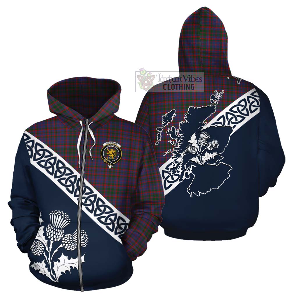 Tartan Vibes Clothing Cumming Tartan Cotton Hoodie Featuring Thistle and Scotland Map