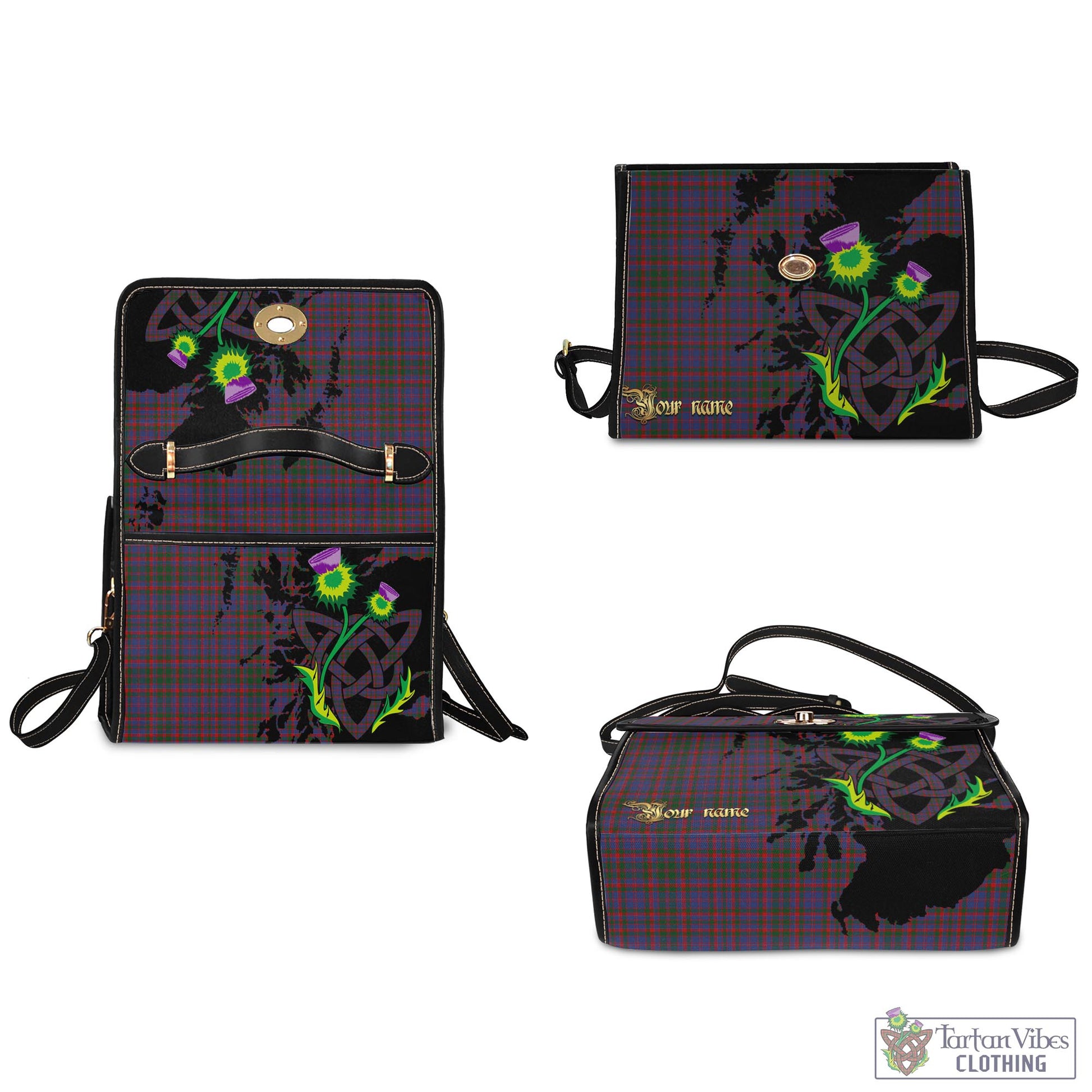 Tartan Vibes Clothing Cumming Tartan Waterproof Canvas Bag with Scotland Map and Thistle Celtic Accents