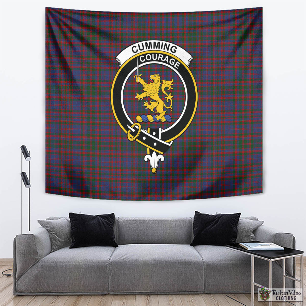 Tartan Vibes Clothing Cumming Tartan Tapestry Wall Hanging and Home Decor for Room with Family Crest