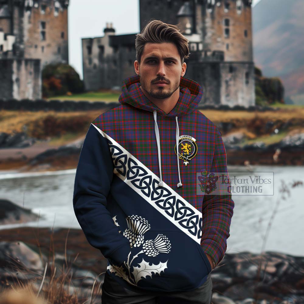 Tartan Vibes Clothing Cumming Tartan Cotton Hoodie Featuring Thistle and Scotland Map