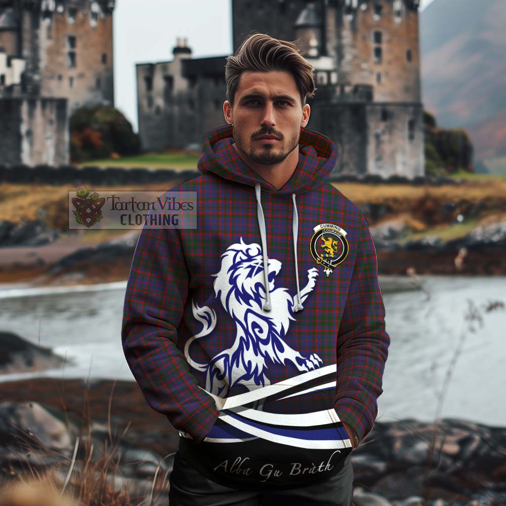 Tartan Vibes Clothing Cumming Tartan Cotton Hoodie with Alba Gu Brath Regal Lion Emblem