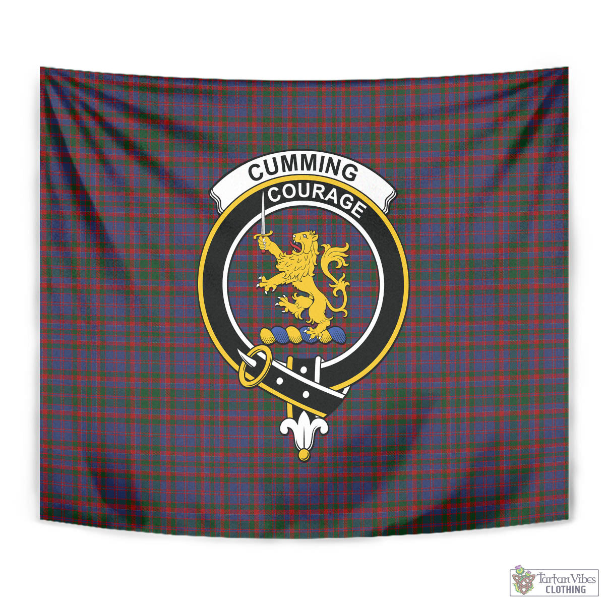 Tartan Vibes Clothing Cumming Tartan Tapestry Wall Hanging and Home Decor for Room with Family Crest