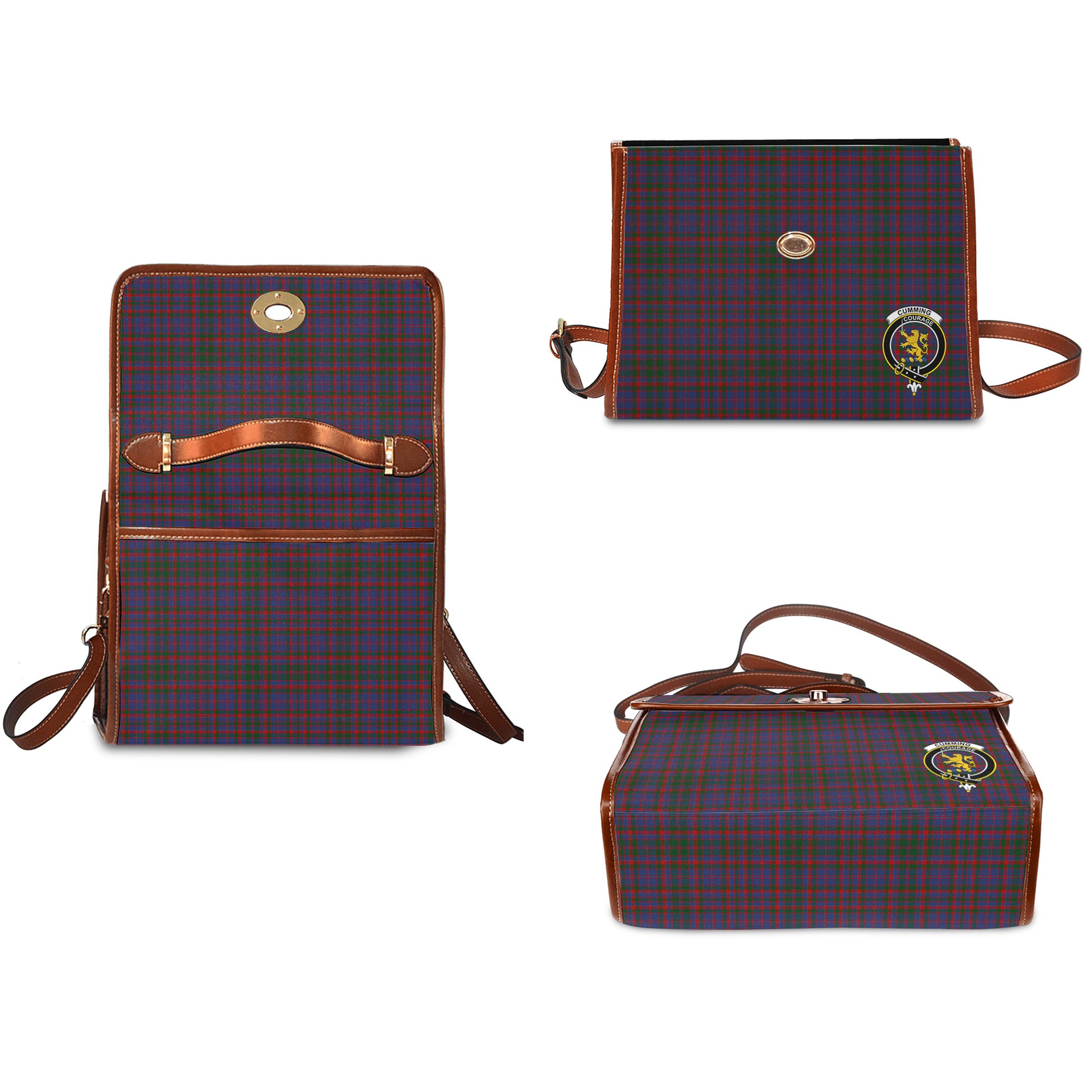 cumming-tartan-leather-strap-waterproof-canvas-bag-with-family-crest