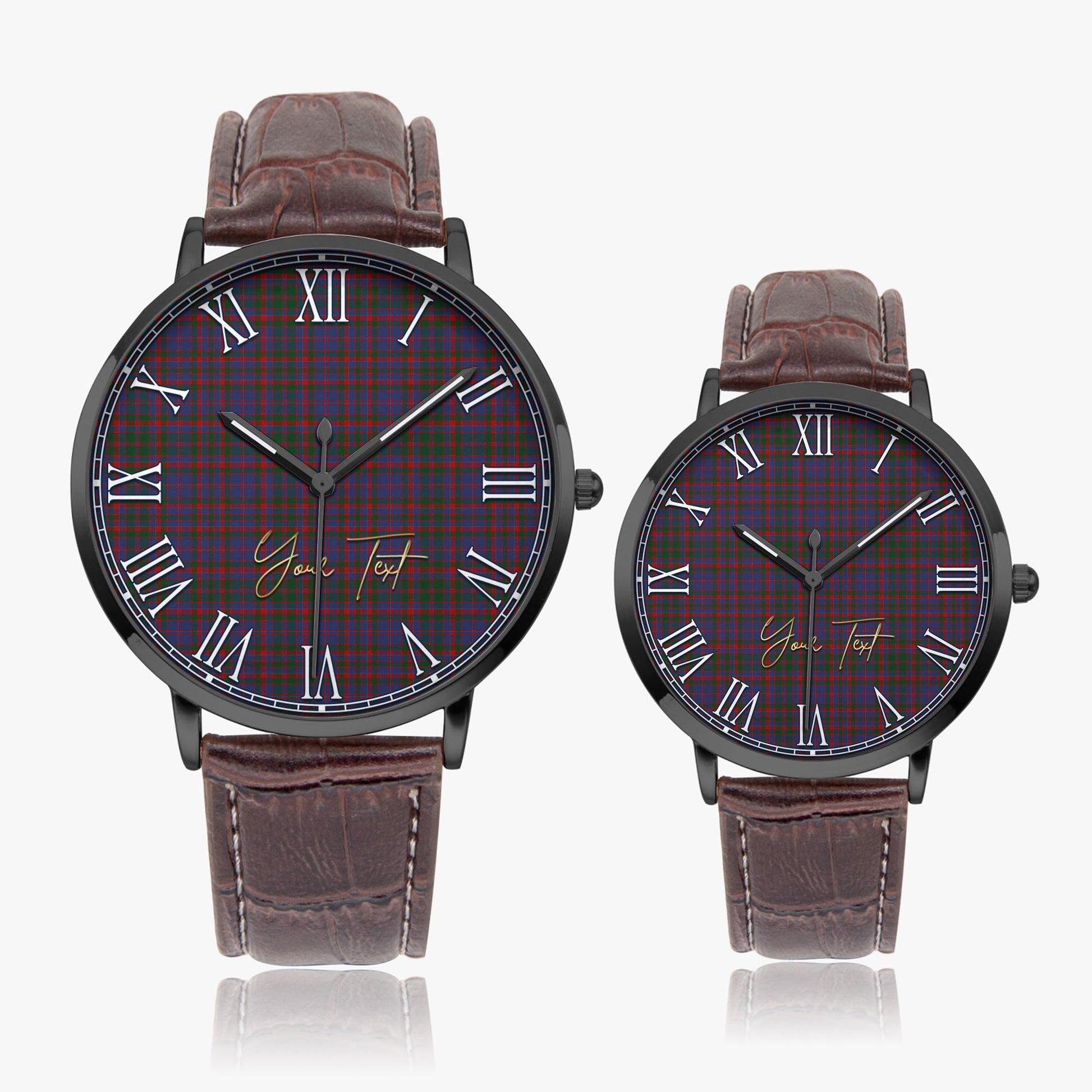 Cumming Tartan Personalized Your Text Leather Trap Quartz Watch Ultra Thin Black Case With Brown Leather Strap - Tartanvibesclothing