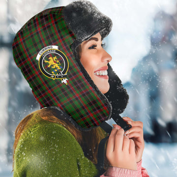 Cumming Hunting Tartan Winter Trapper Hat with Family Crest