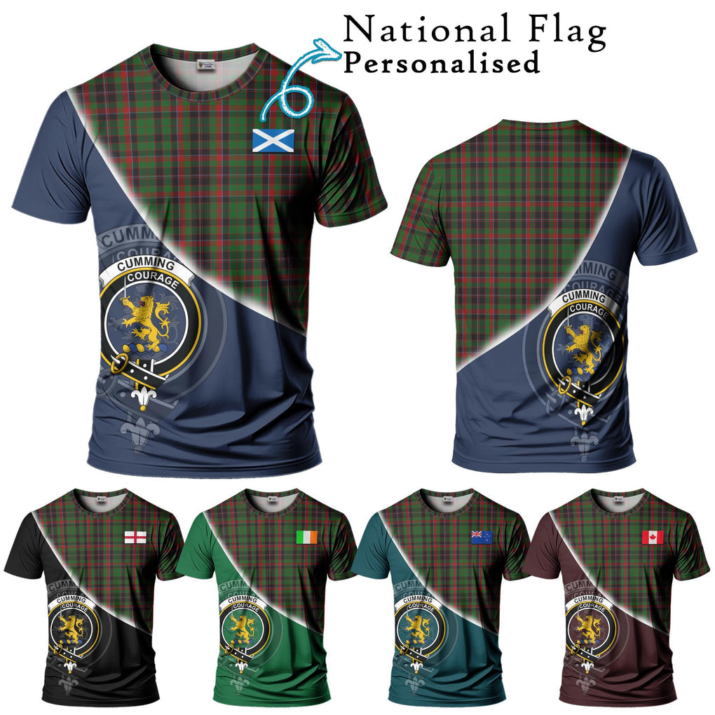 Cumming Hunting Tartan T-Shirt with Personalised National Flag and Family Crest Half Style Kid's Shirt - Tartanvibesclothing Shop