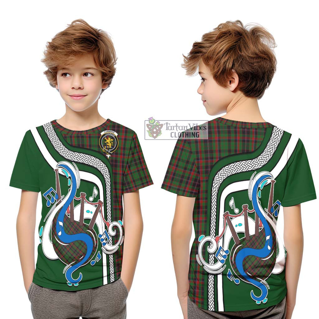 Tartan Vibes Clothing Cumming Hunting Tartan Kid T-Shirt with Epic Bagpipe Style