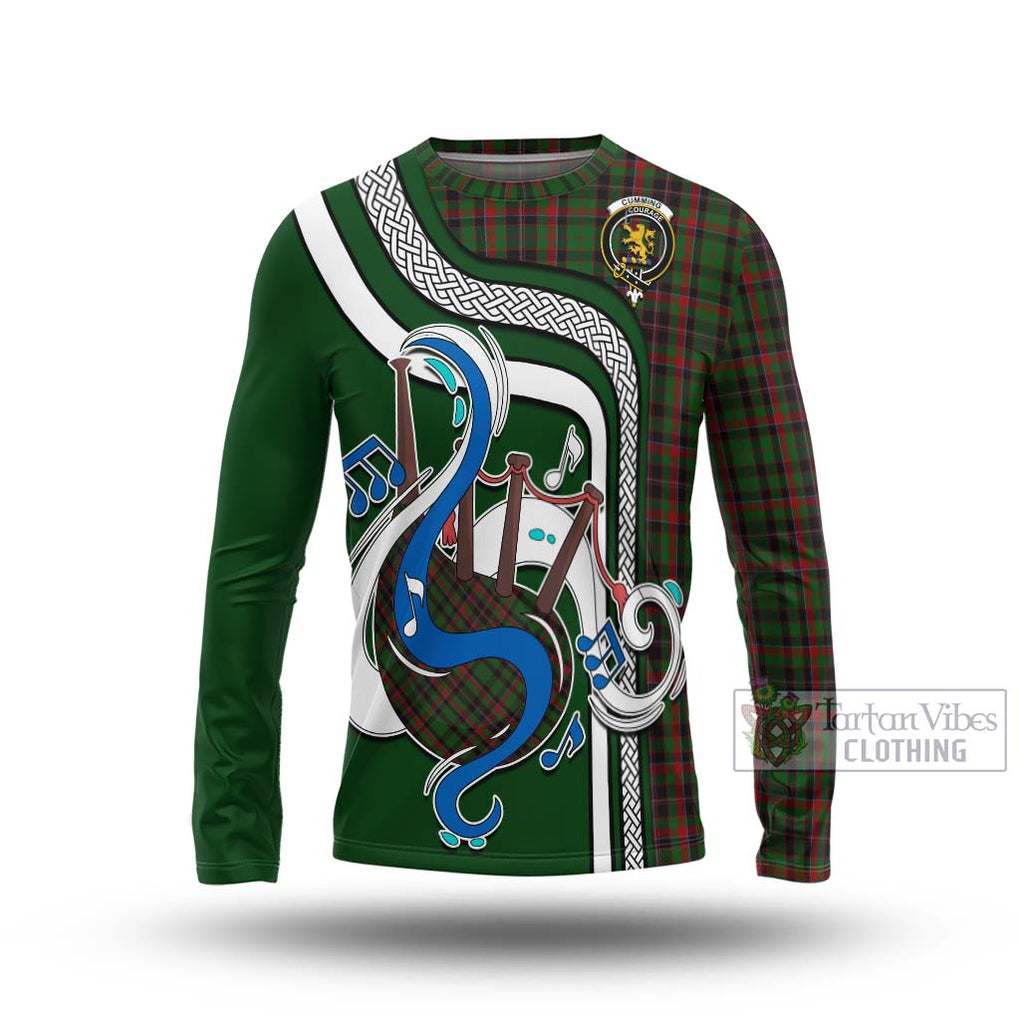 Tartan Vibes Clothing Cumming Hunting Tartan Long Sleeve T-Shirt with Epic Bagpipe Style