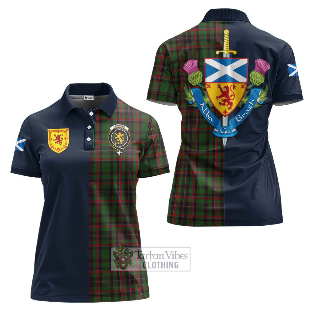 Tartan Vibes Clothing Cumming Hunting Tartan Women's Polo Shirt with Scottish Lion Royal Arm Half Style