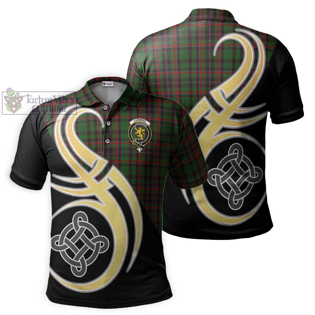 Tartan Vibes Clothing Cumming Hunting Tartan Polo Shirt with Family Crest and Celtic Symbol Style