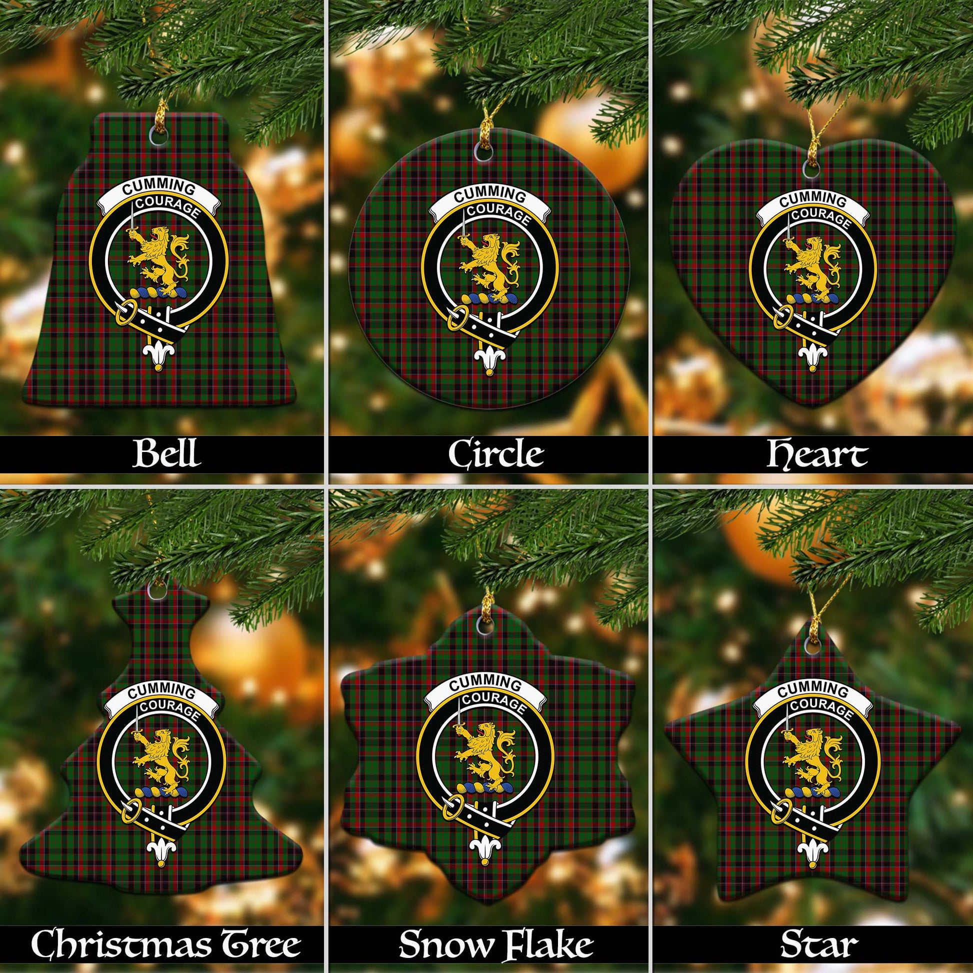 Cumming Hunting Tartan Christmas Ornaments with Family Crest - Tartanvibesclothing