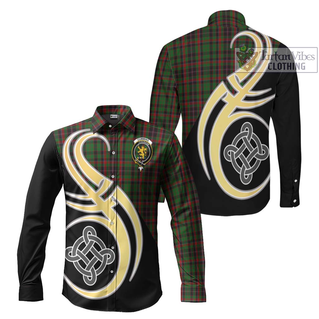 Cumming Hunting Tartan Long Sleeve Button Shirt with Family Crest and Celtic Symbol Style Men's Shirt S - Tartan Vibes Clothing