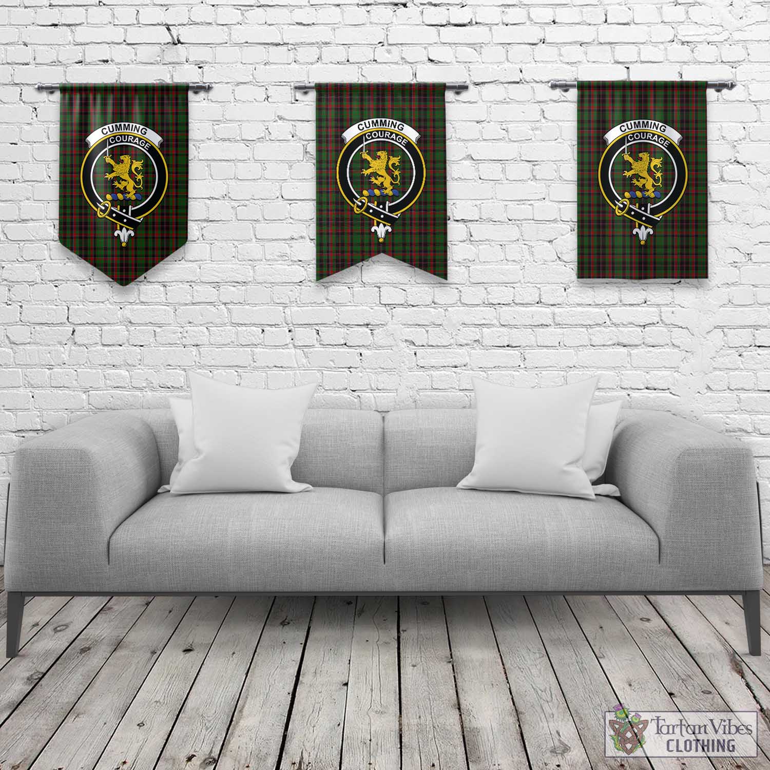 Tartan Vibes Clothing Cumming Hunting Tartan Gonfalon, Tartan Banner with Family Crest