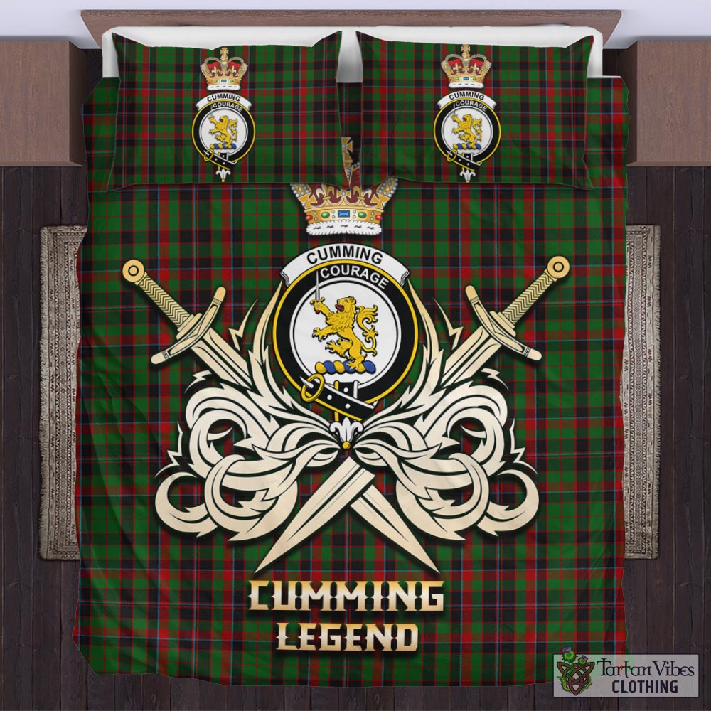 Tartan Vibes Clothing Cumming Hunting Tartan Bedding Set with Clan Crest and the Golden Sword of Courageous Legacy