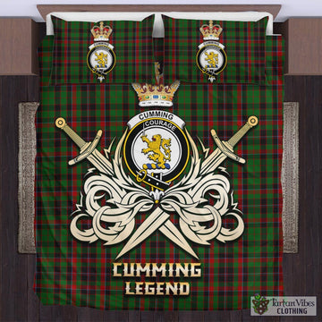 Cumming Hunting Tartan Bedding Set with Clan Crest and the Golden Sword of Courageous Legacy