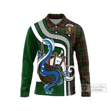 Cumming Hunting Tartan Long Sleeve Polo Shirt with Epic Bagpipe Style