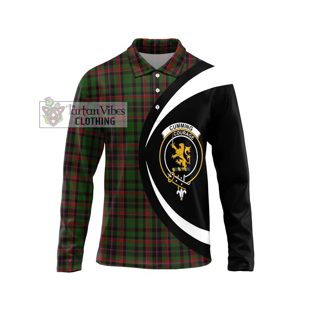 Cumming Hunting Tartan Long Sleeve Polo Shirt with Family Crest Circle Style Unisex - Tartan Vibes Clothing