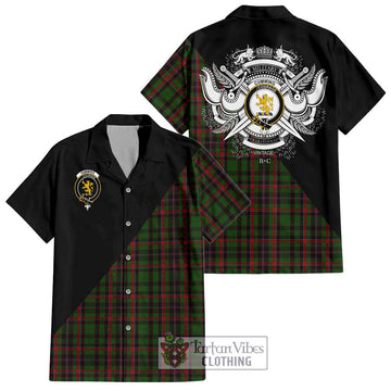 Cumming Hunting Tartan Short Sleeve Button Shirt with Family Crest and Military Logo Style