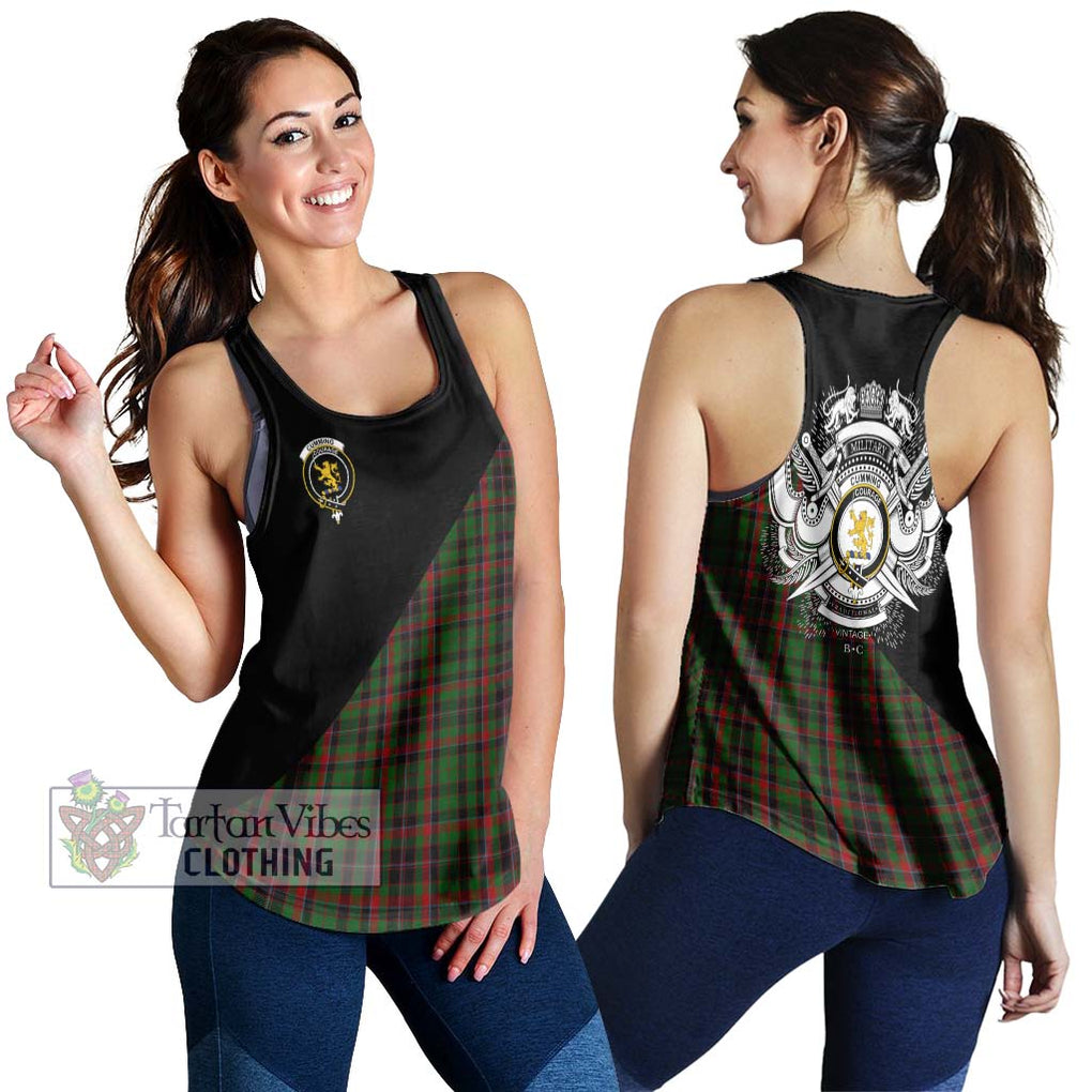 Cumming Hunting Tartan Women's Racerback Tanks with Family Crest and Military Logo Style 4XL - Tartanvibesclothing Shop